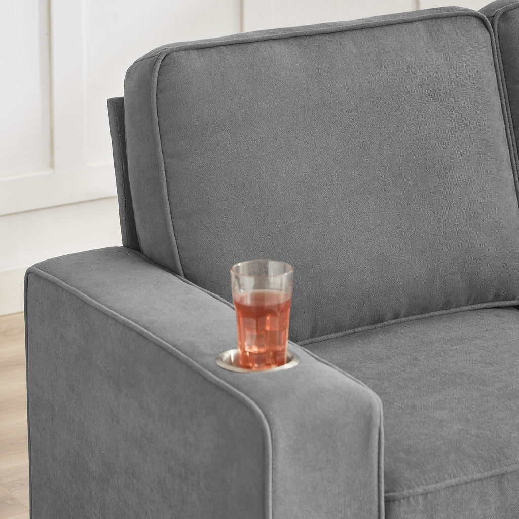 Canapé 3 places en velours 84,25 avec accoudoirs porte-gobelets et coussins à ressorts haute densité