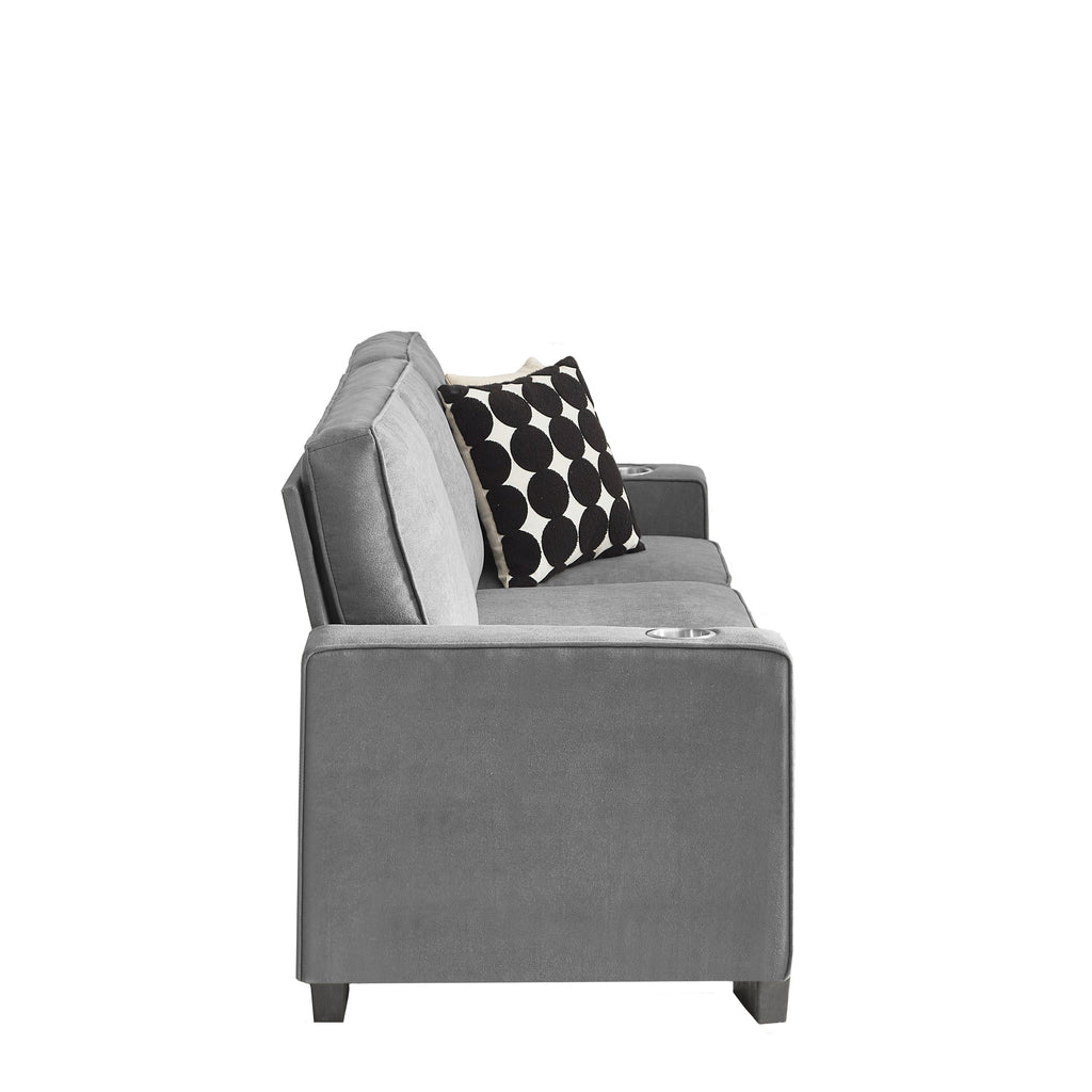 Canapé 3 places en velours 84,25 avec accoudoirs porte-gobelets et coussins à ressorts haute densité