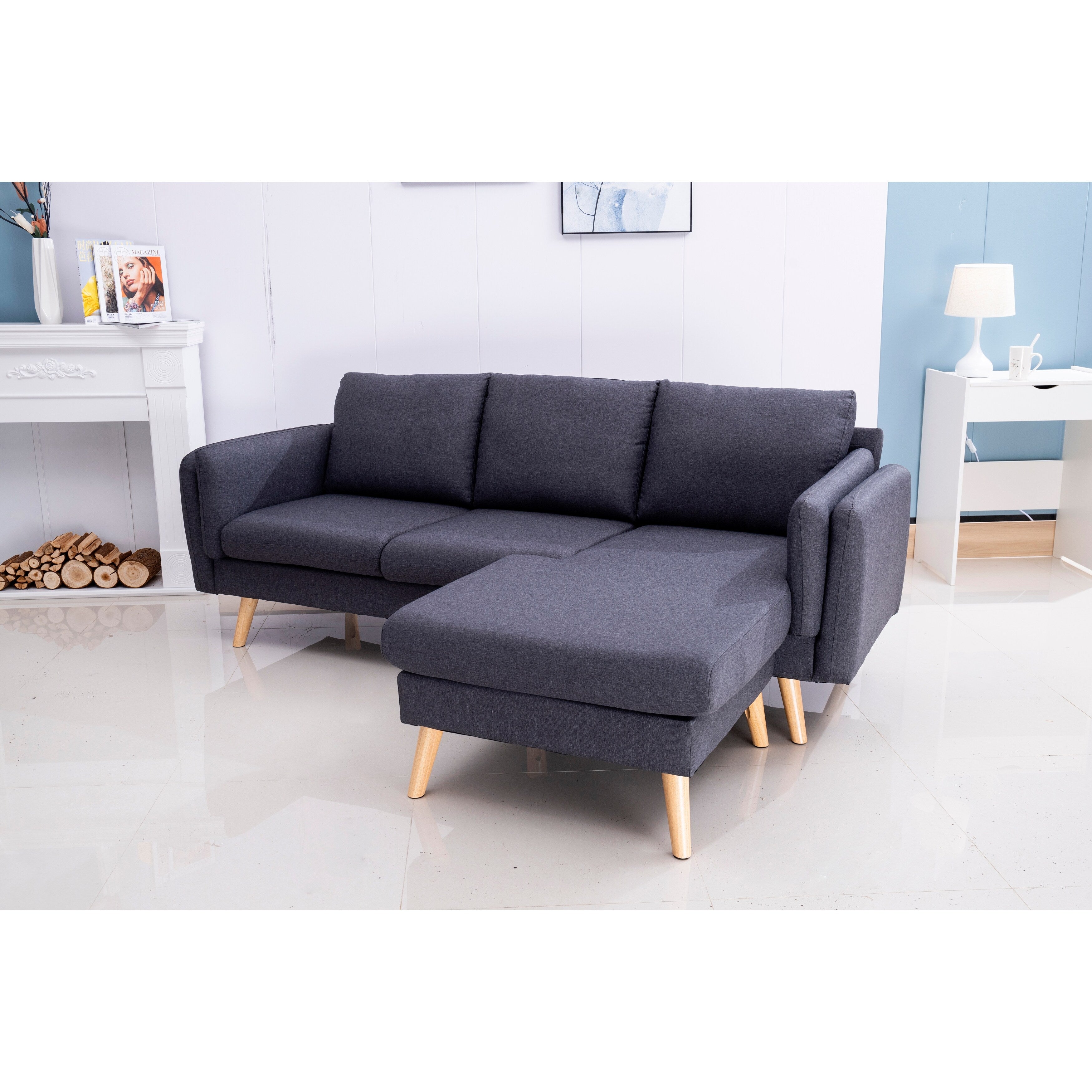 Canapé en L de 84,6 pouces avec repose-pieds interchangeables - Idéal pour le salon et l'appartement