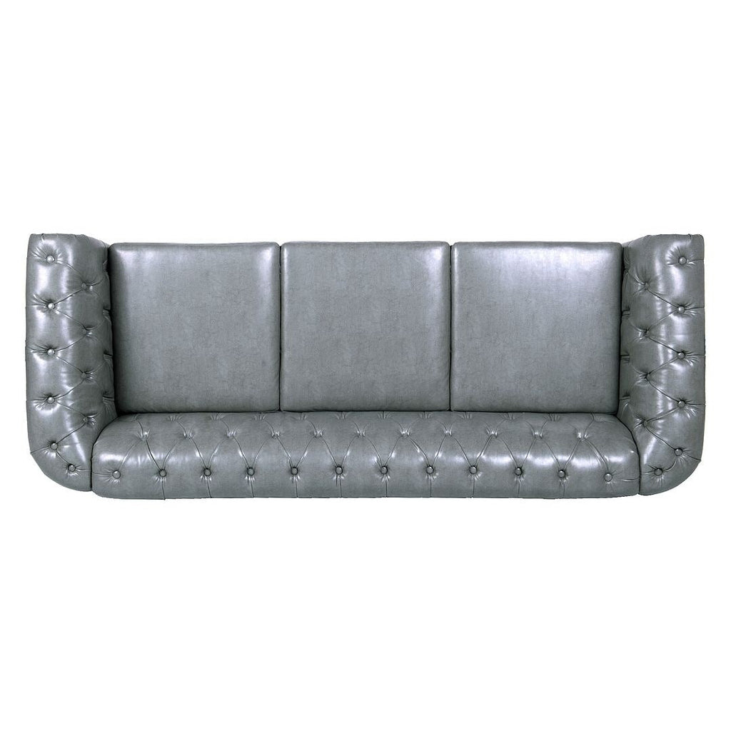Canapé Chesterfield capitonné en similicuir avec accoudoirs roulés (84,65 po)