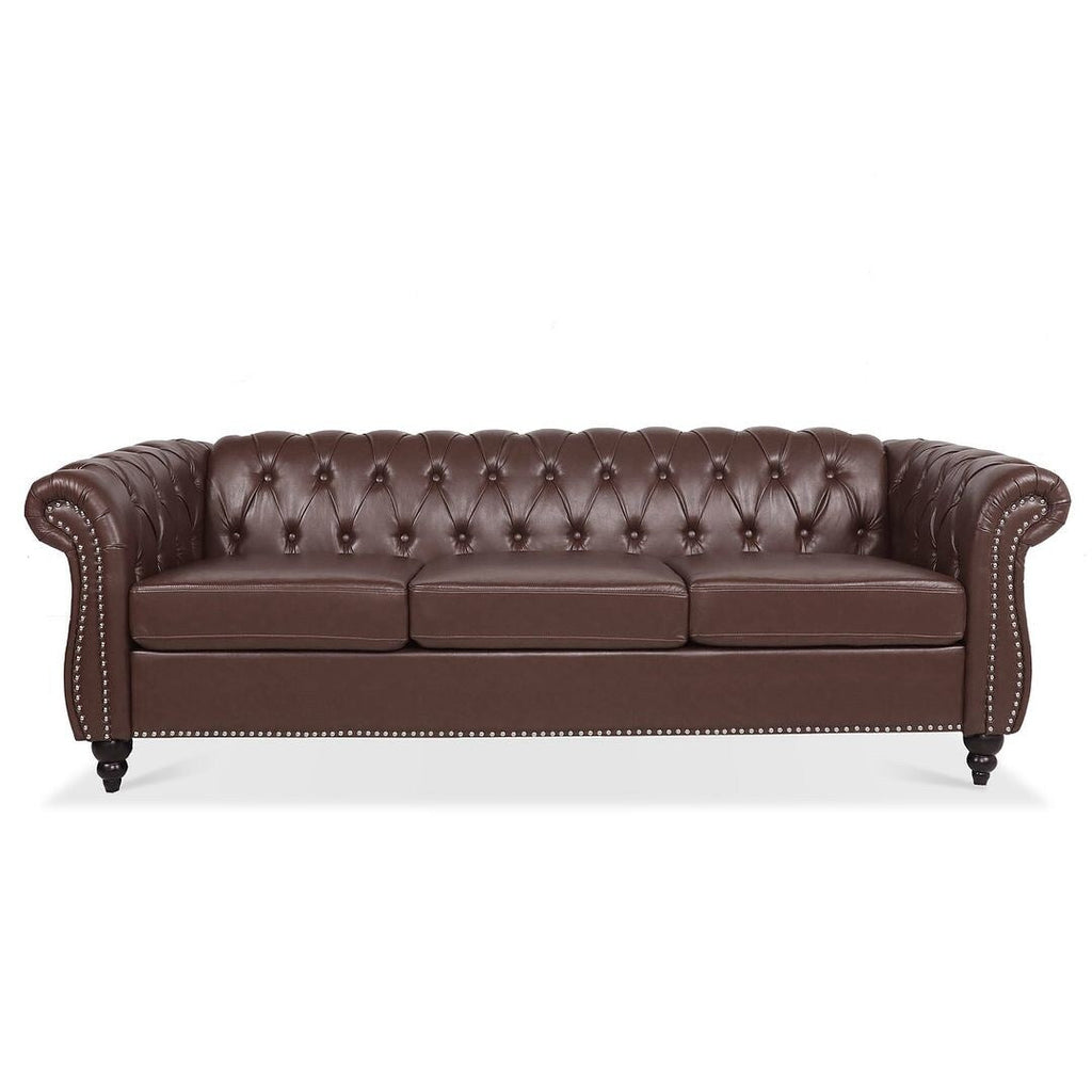 Canapé Chesterfield capitonné en similicuir avec accoudoirs roulés (84,65 po)