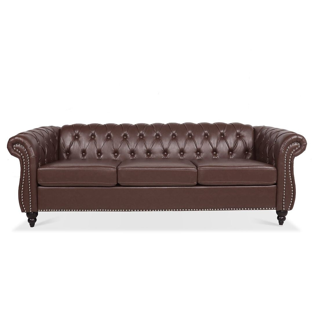 Canapé Chesterfield capitonné en similicuir avec accoudoirs roulés (84,65 po)
