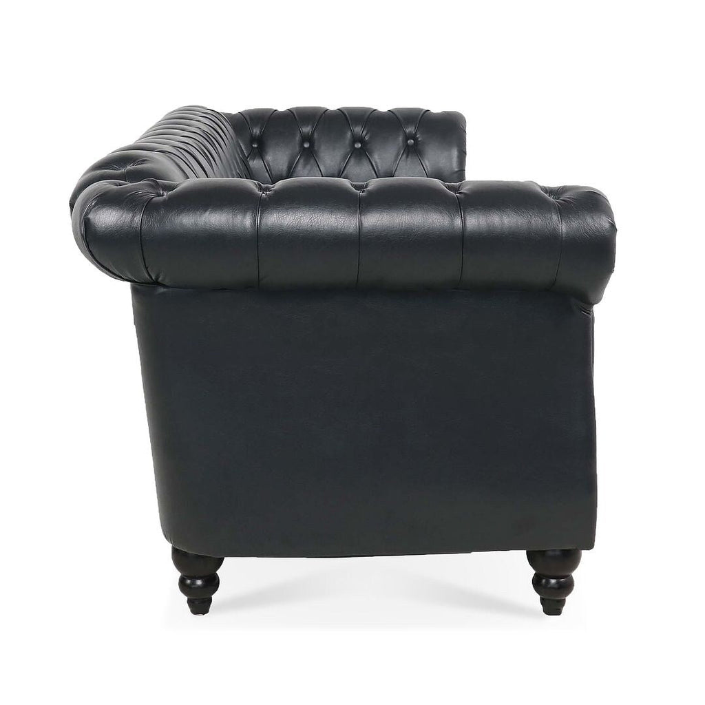 Canapé Chesterfield capitonné en similicuir avec accoudoirs roulés (84,65 po)