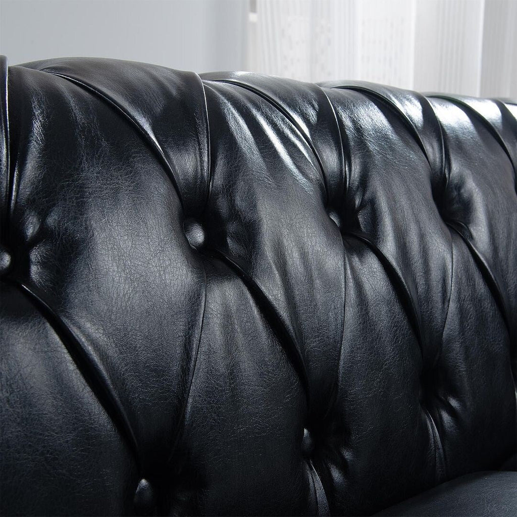 Canapé Chesterfield capitonné en similicuir avec accoudoirs roulés (84,65 po)
