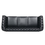 Canapé Chesterfield capitonné en similicuir avec accoudoirs roulés (84,65 po)