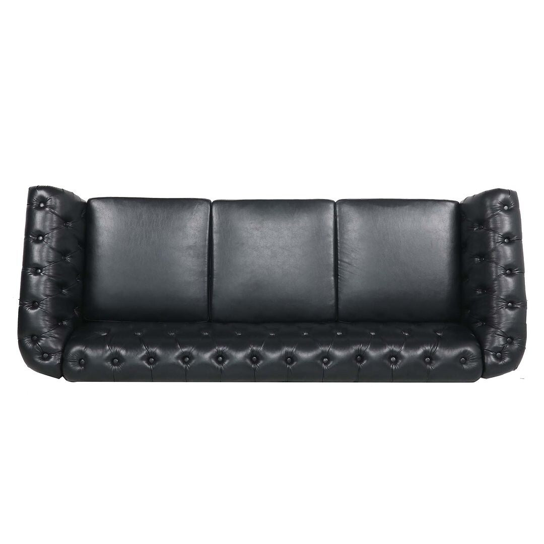 Canapé Chesterfield capitonné en similicuir avec accoudoirs roulés (84,65 po)