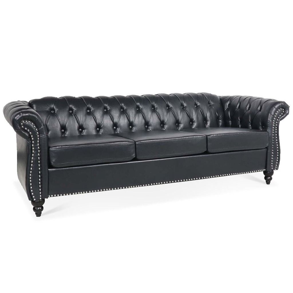 Canapé Chesterfield capitonné en similicuir avec accoudoirs roulés (84,65 po)