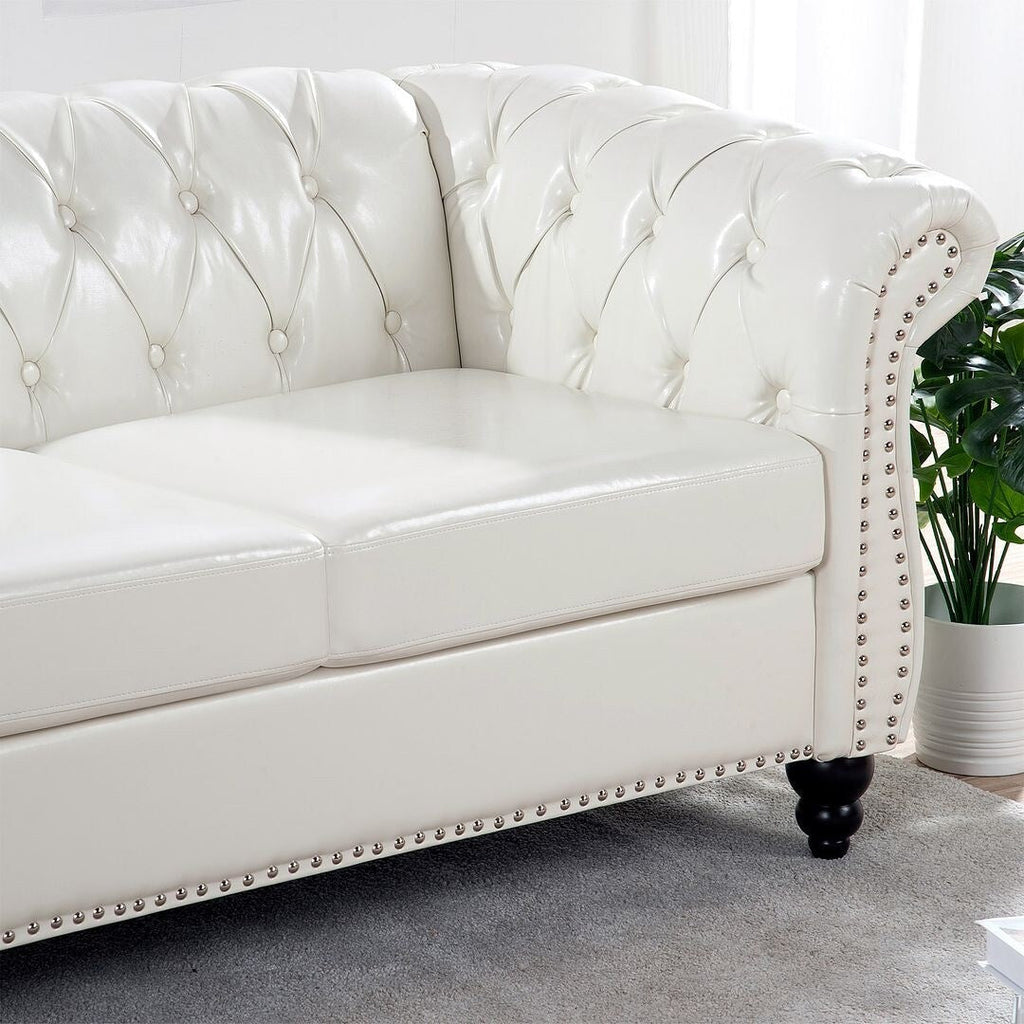 Canapé Chesterfield capitonné en similicuir avec accoudoirs roulés (84,65 po)