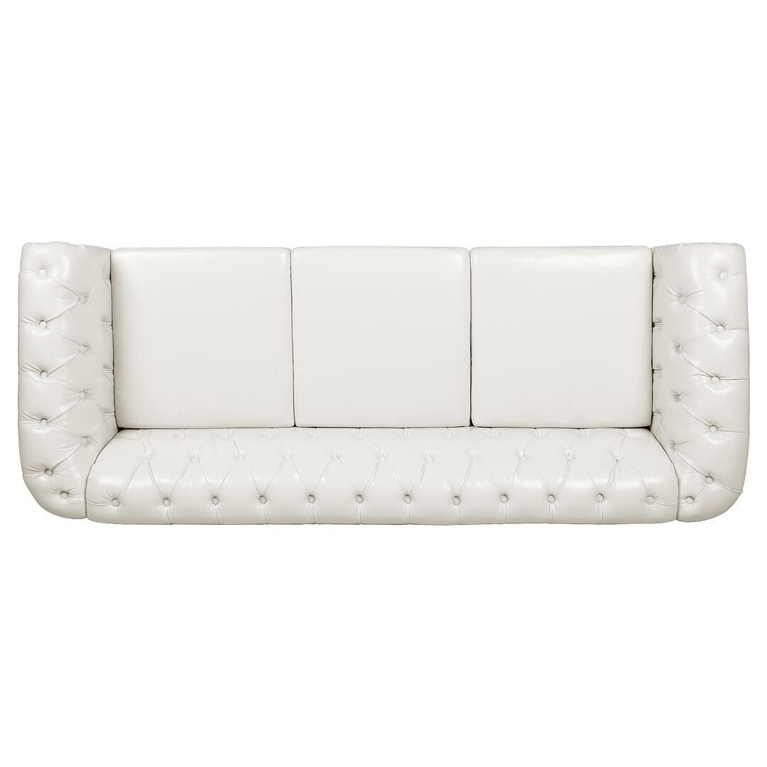 Canapé Chesterfield capitonné en similicuir avec accoudoirs roulés (84,65 po)
