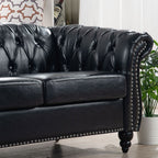 Canapé Chesterfield capitonné en similicuir avec accoudoirs roulés (84,65 po)