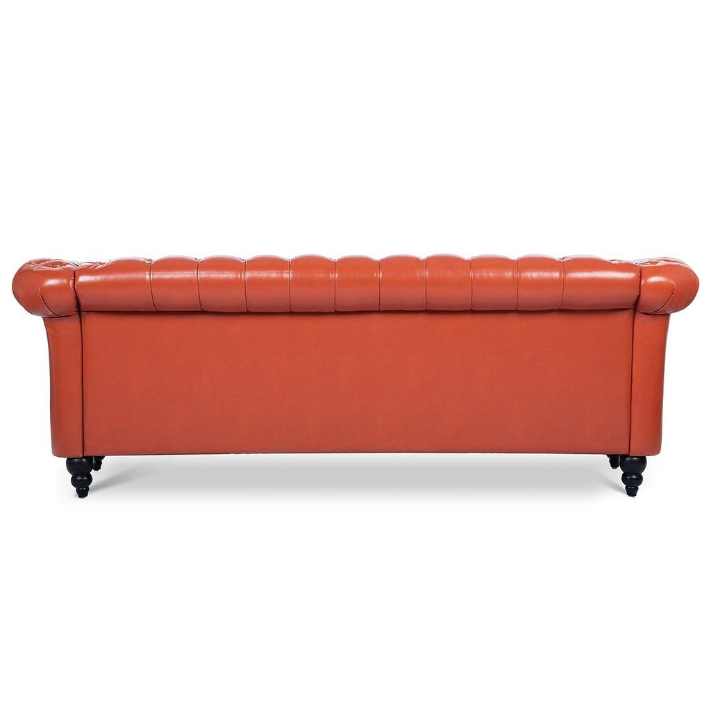Canapé Chesterfield capitonné en similicuir avec accoudoirs roulés (84,65 po)