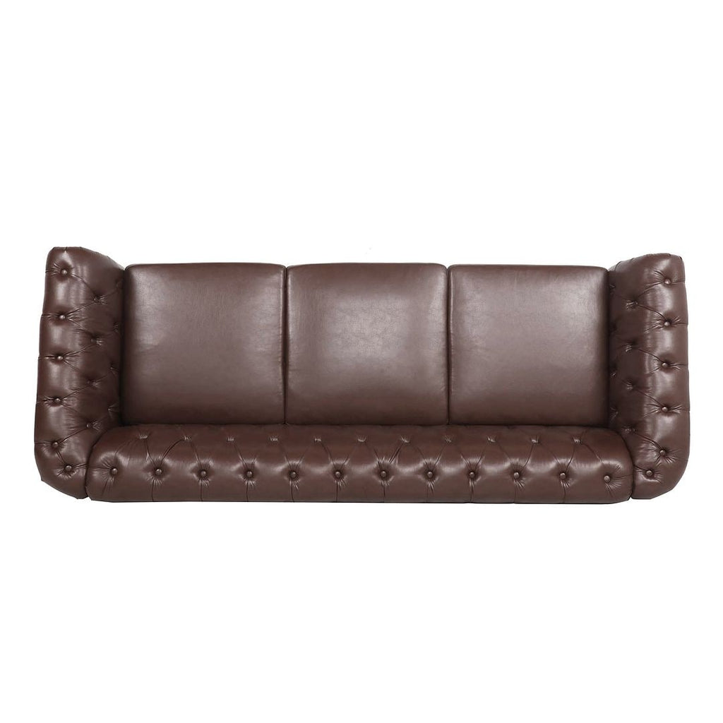 Canapé Chesterfield capitonné en similicuir avec accoudoirs roulés (84,65 po)