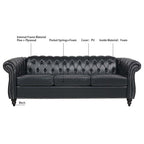 Canapé Chesterfield capitonné en similicuir avec accoudoirs roulés (84,65 po)