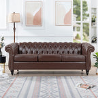 Canapé Chesterfield capitonné en similicuir avec accoudoirs roulés (84,65 po)