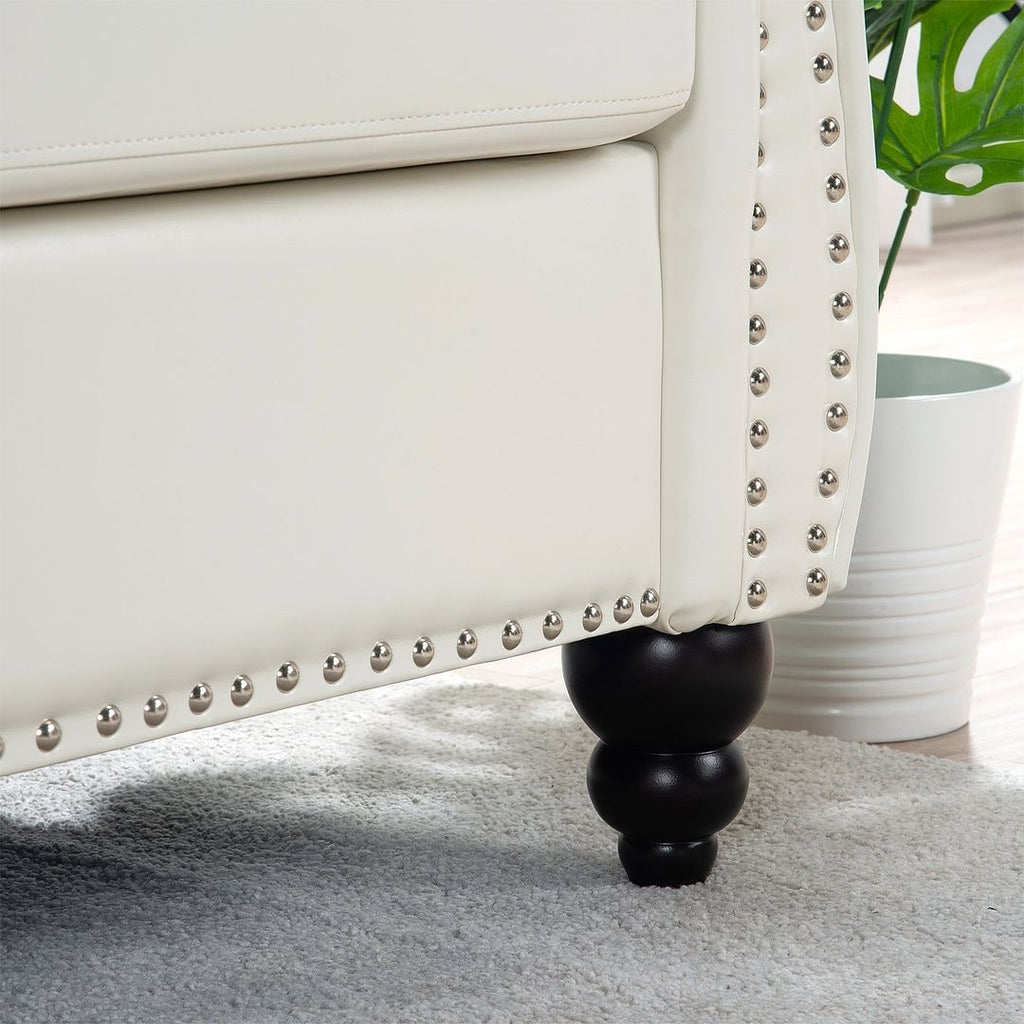 Canapé Chesterfield capitonné en similicuir avec accoudoirs roulés (84,65 po)