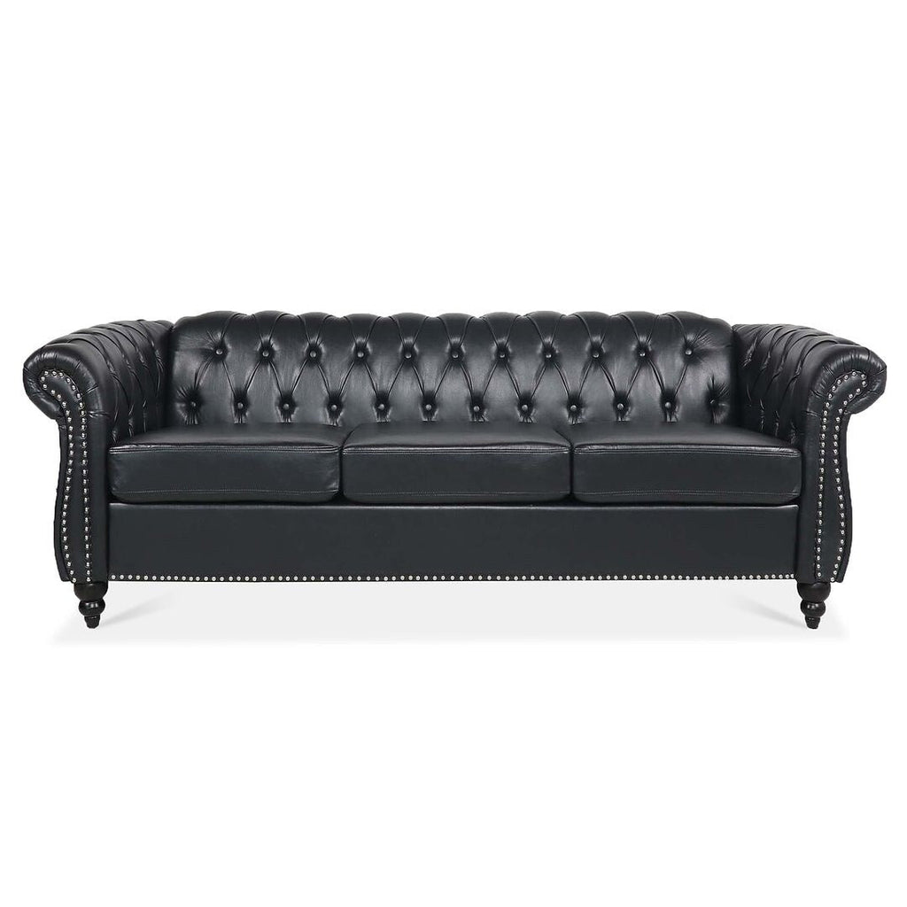 Canapé Chesterfield capitonné en similicuir avec accoudoirs roulés (84,65 po)