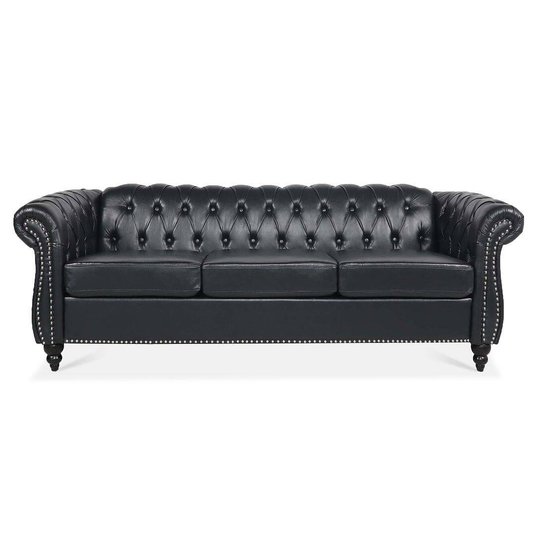 Canapé Chesterfield capitonné en similicuir avec accoudoirs roulés (84,65 po)