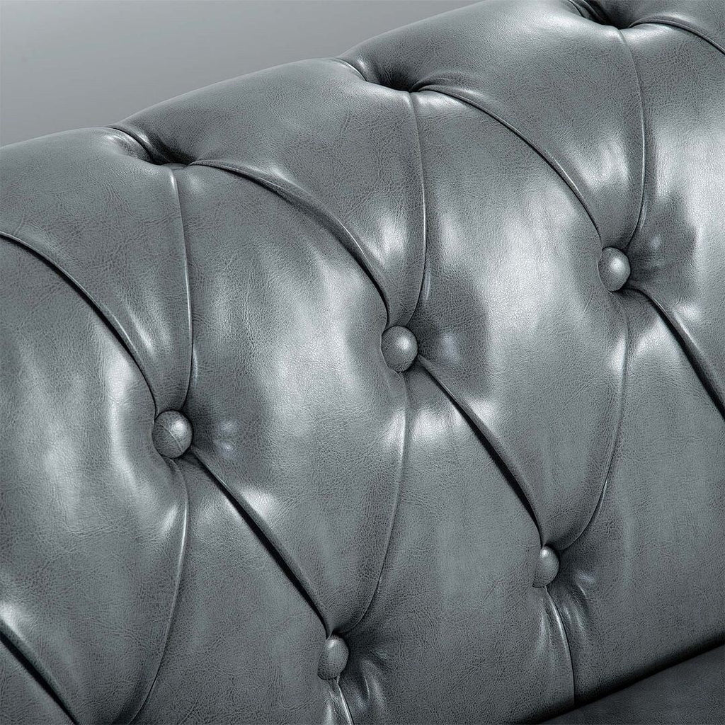 Canapé Chesterfield capitonné en similicuir avec accoudoirs roulés (84,65 po)