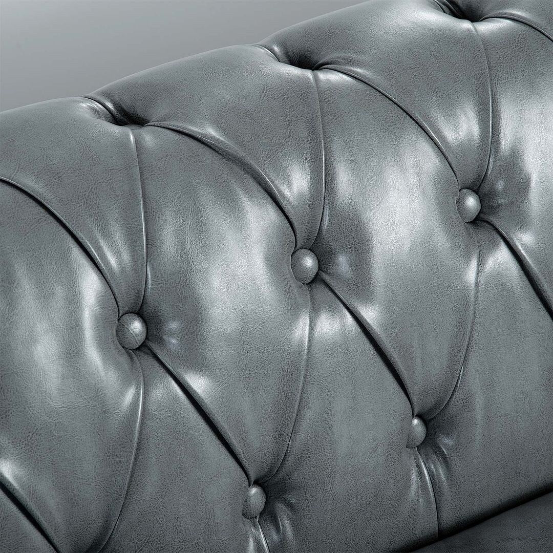 Canapé Chesterfield capitonné en similicuir avec accoudoirs roulés (84,65 po)