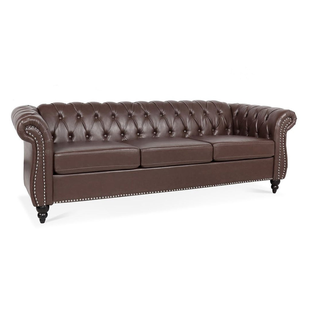 Canapé Chesterfield capitonné en similicuir avec accoudoirs roulés (84,65 po)