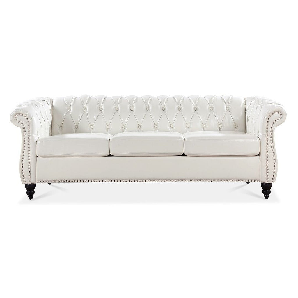 Canapé Chesterfield capitonné en similicuir avec accoudoirs roulés (84,65 po)