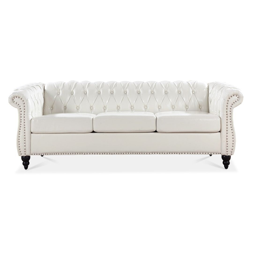 Canapé Chesterfield capitonné en similicuir avec accoudoirs roulés (84,65 po)