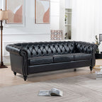 Canapé Chesterfield capitonné en similicuir avec accoudoirs roulés (84,65 po)