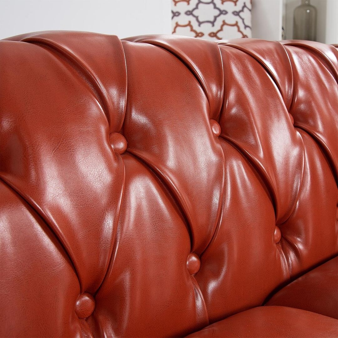 Canapé Chesterfield capitonné en similicuir avec accoudoirs roulés (84,65 po)