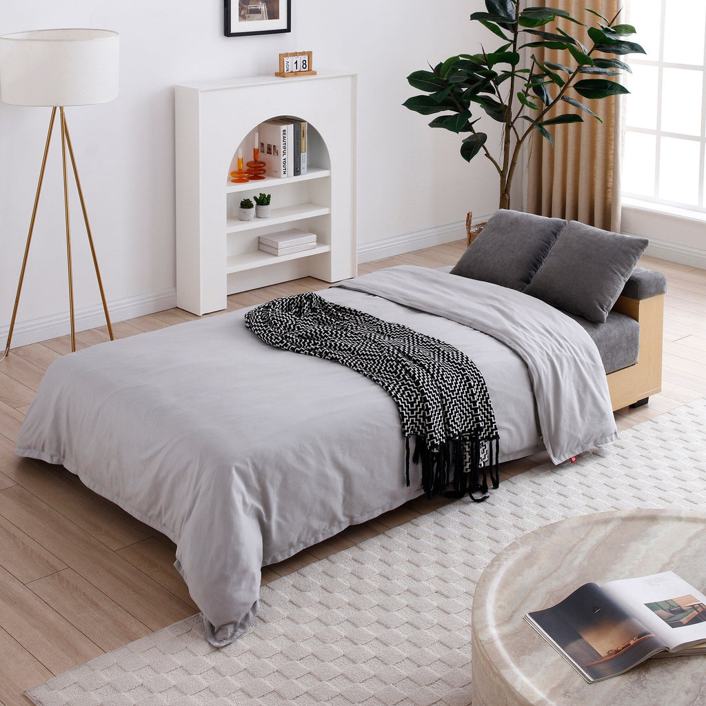 Canapé-lit convertible 3 places en coton et lin (84,65 €) avec pouf de rangement, table rabattable et 2 tiroirs