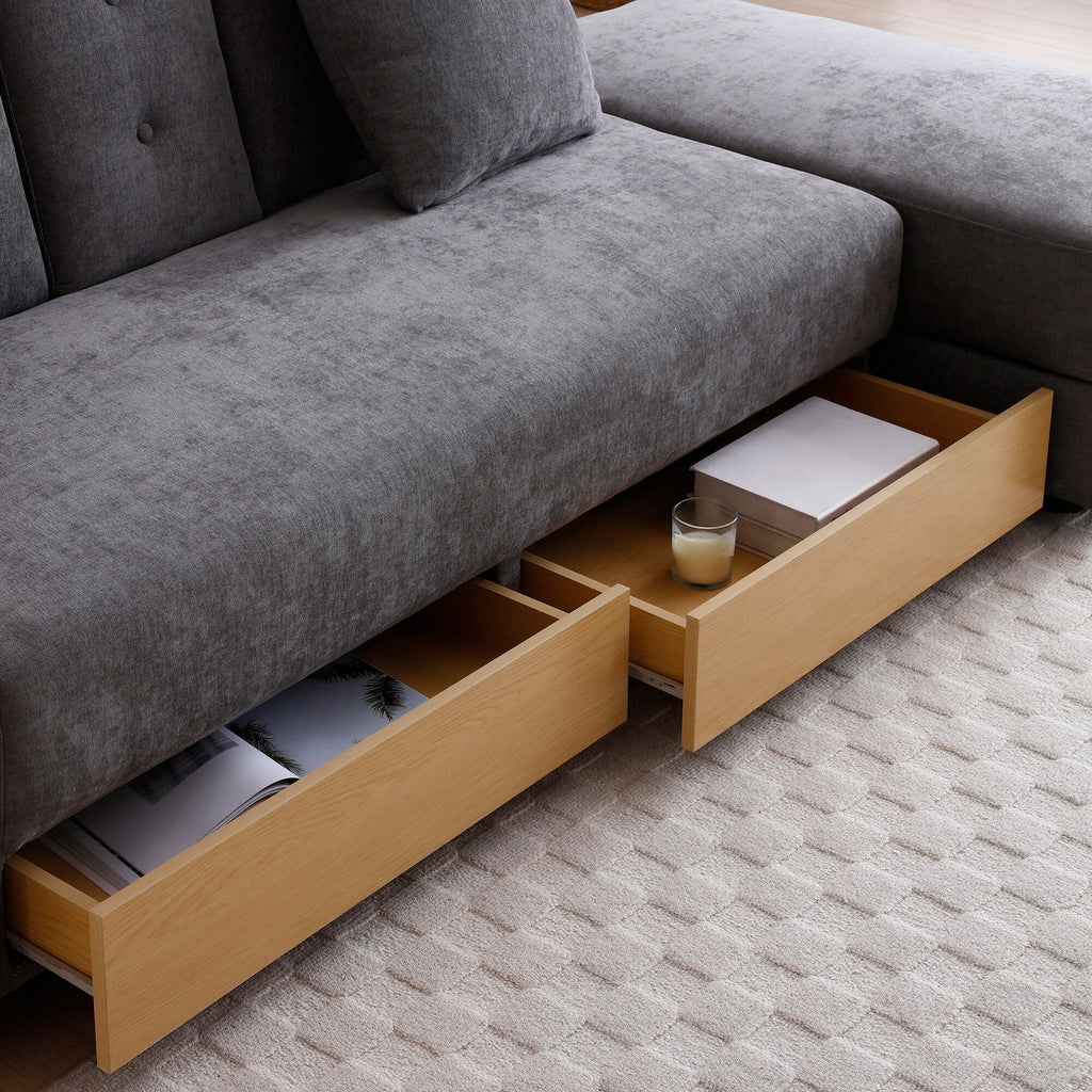 Canapé-lit convertible 3 places en coton et lin (84,65 €) avec pouf de rangement, table rabattable et 2 tiroirs