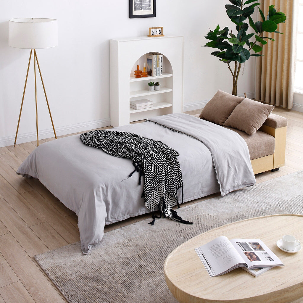 Canapé-lit convertible 3 places en coton et lin (84,65 €) avec pouf de rangement, table rabattable et 2 tiroirs