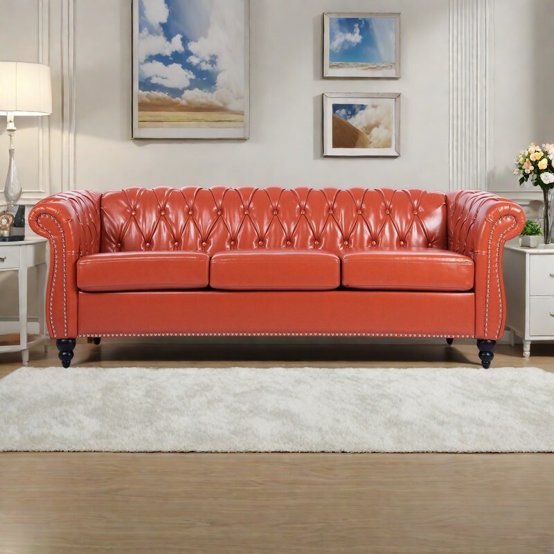 Canapé Chesterfield en similicuir avec accoudoirs roulés (3 places)