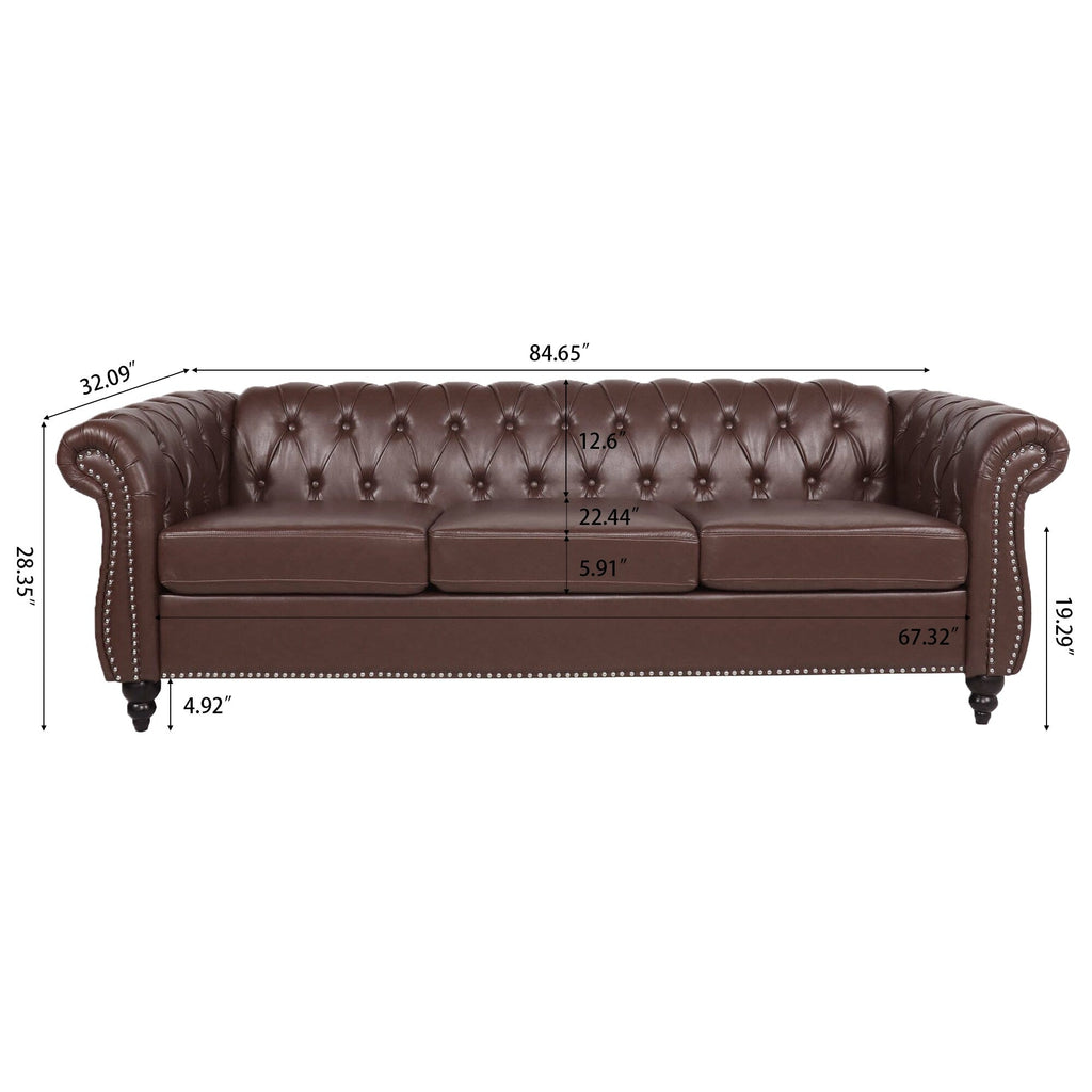 Canapé Chesterfield en similicuir avec accoudoirs roulés (3 places)