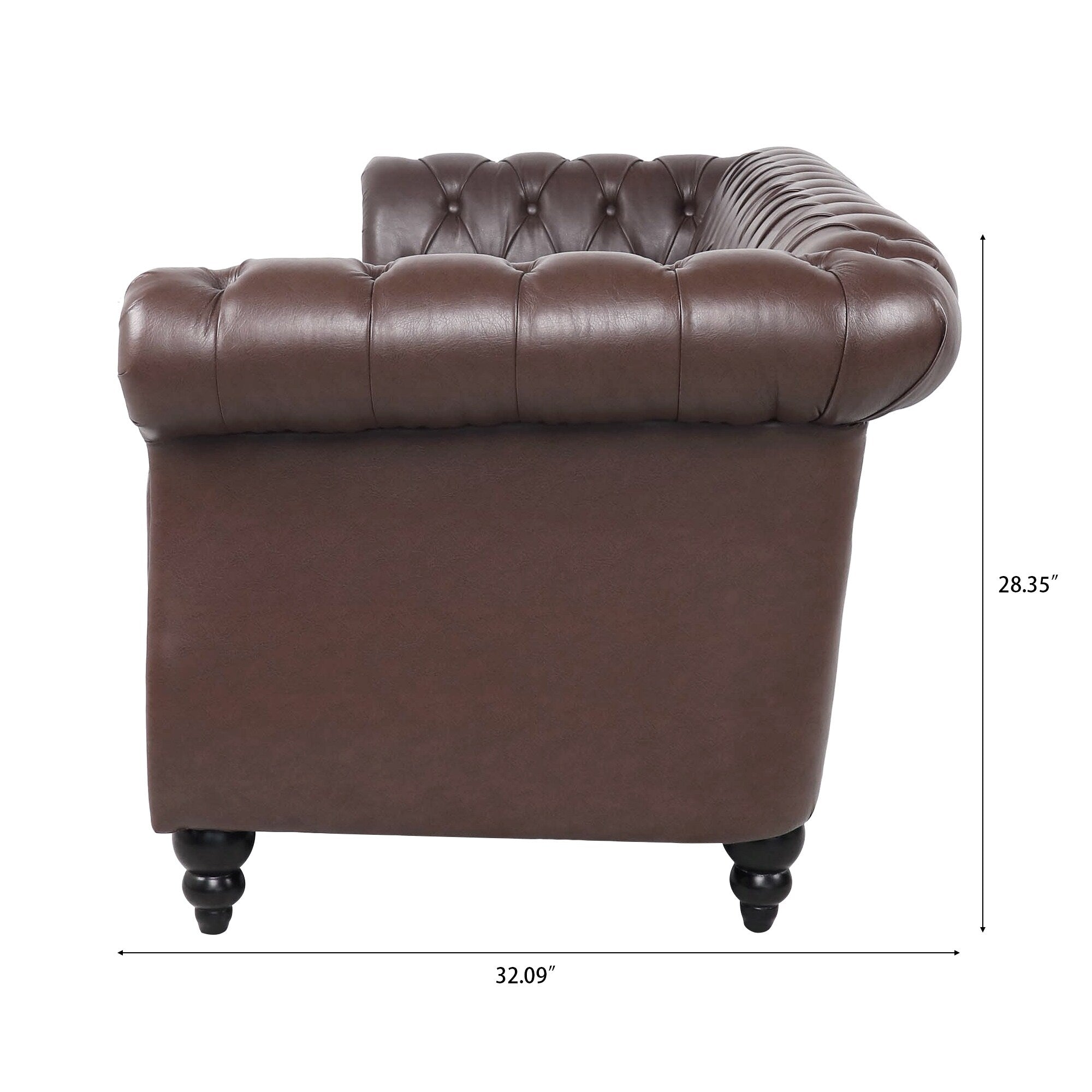 Canapé Chesterfield en similicuir avec accoudoirs roulés (3 places)