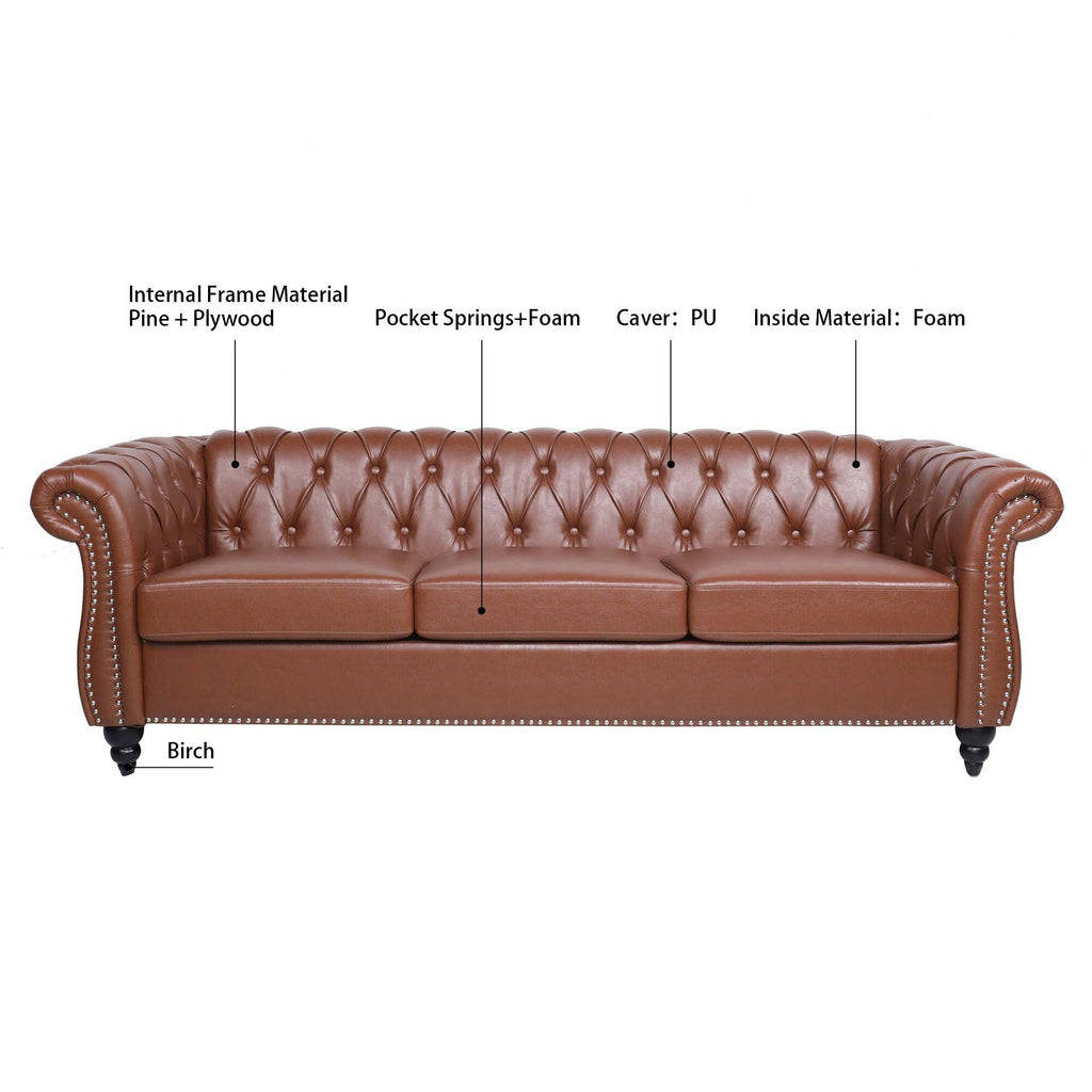 Canapé Chesterfield en similicuir avec accoudoirs roulés (3 places)