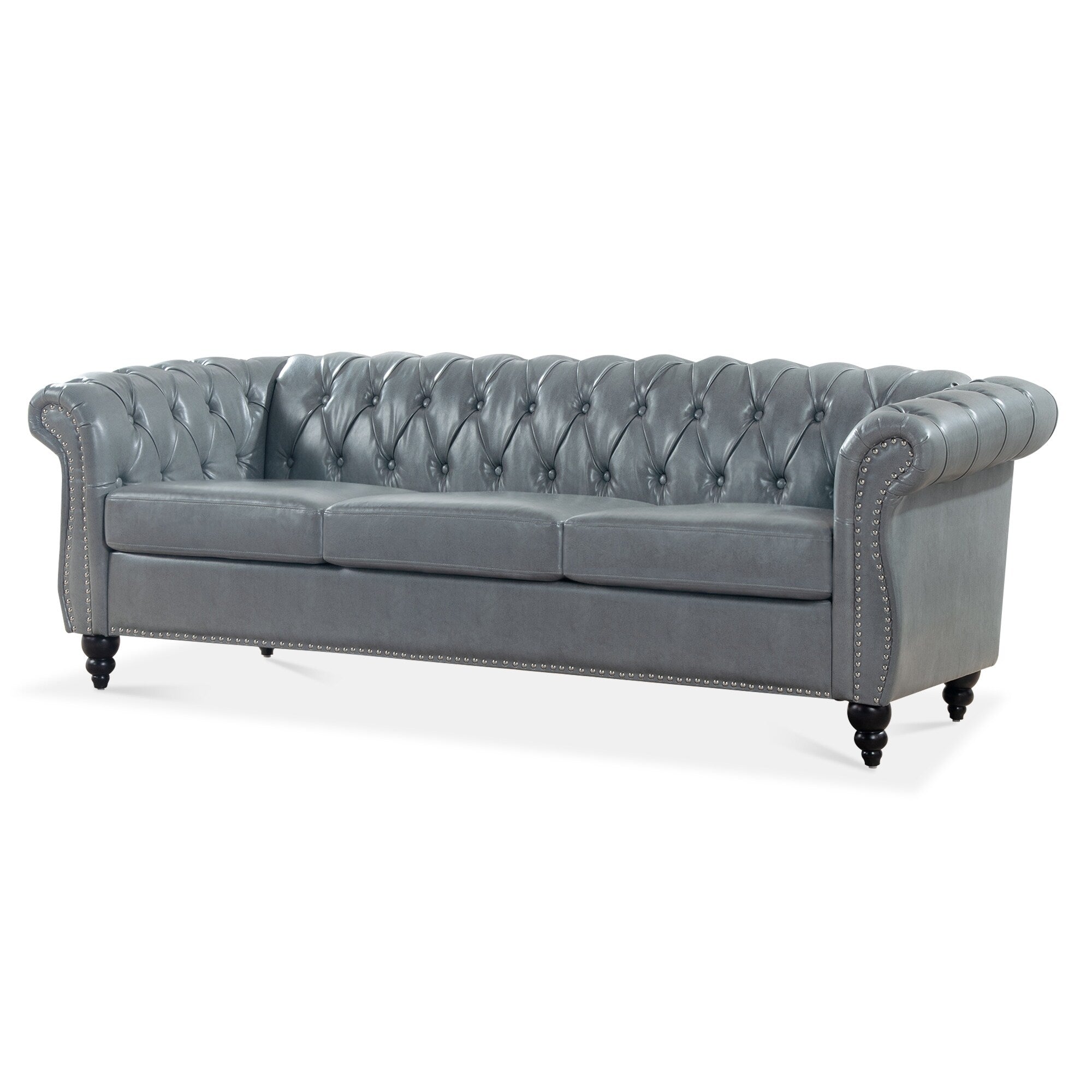 Canapé Chesterfield en similicuir avec accoudoirs roulés (3 places)