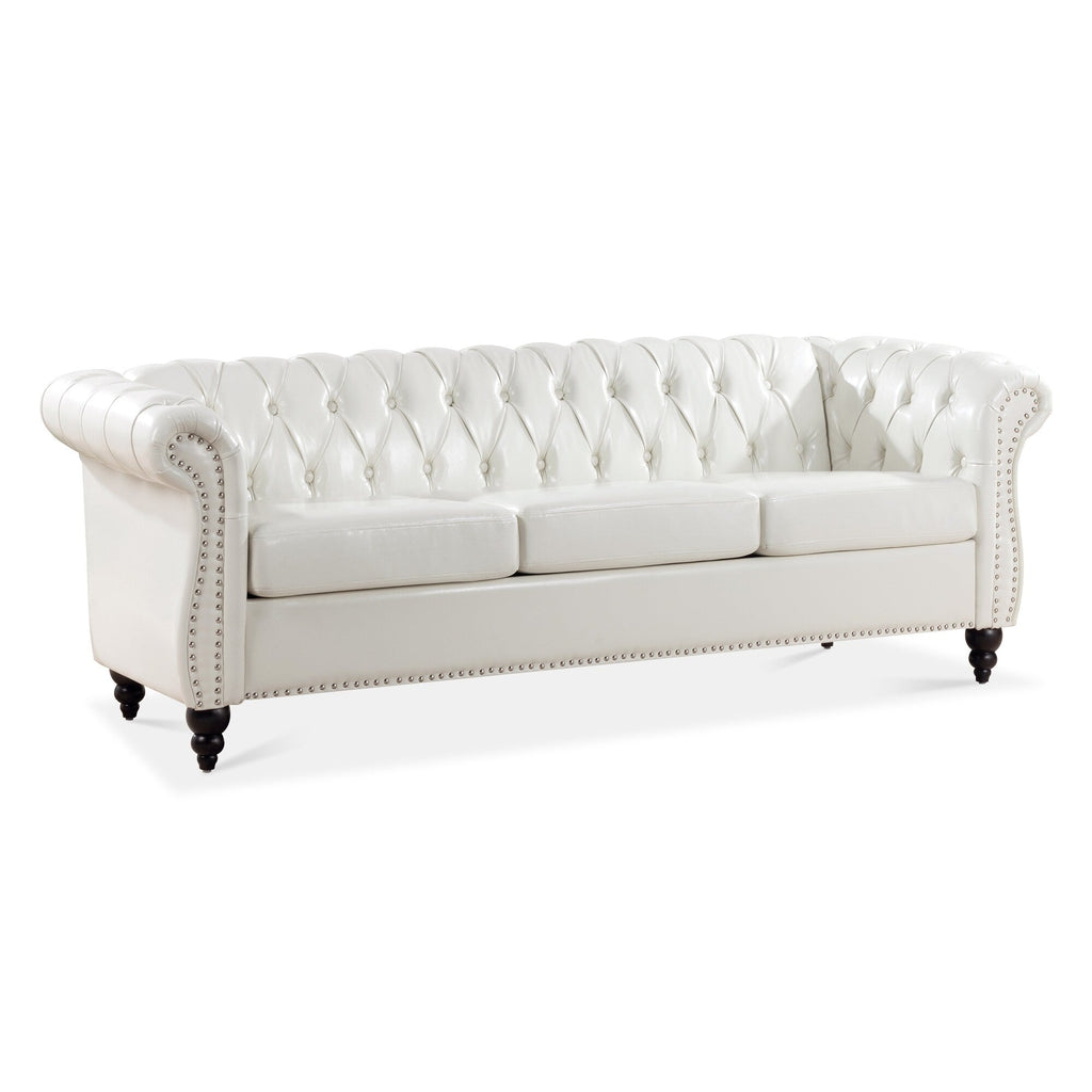 Canapé Chesterfield en similicuir avec accoudoirs roulés (3 places)