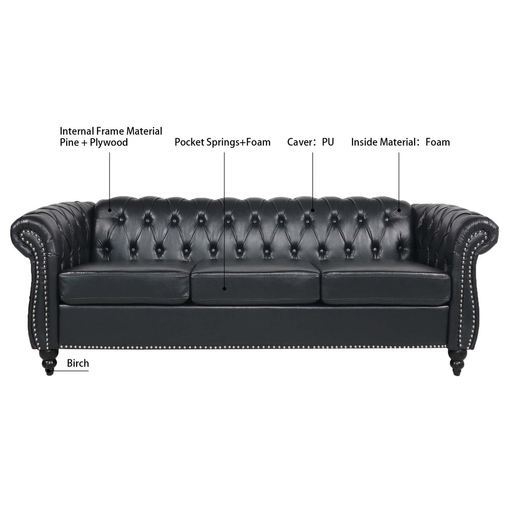 Canapé Chesterfield en similicuir avec accoudoirs roulés (3 places)