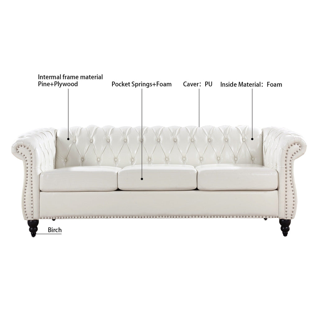 Canapé Chesterfield en similicuir avec accoudoirs roulés (3 places)