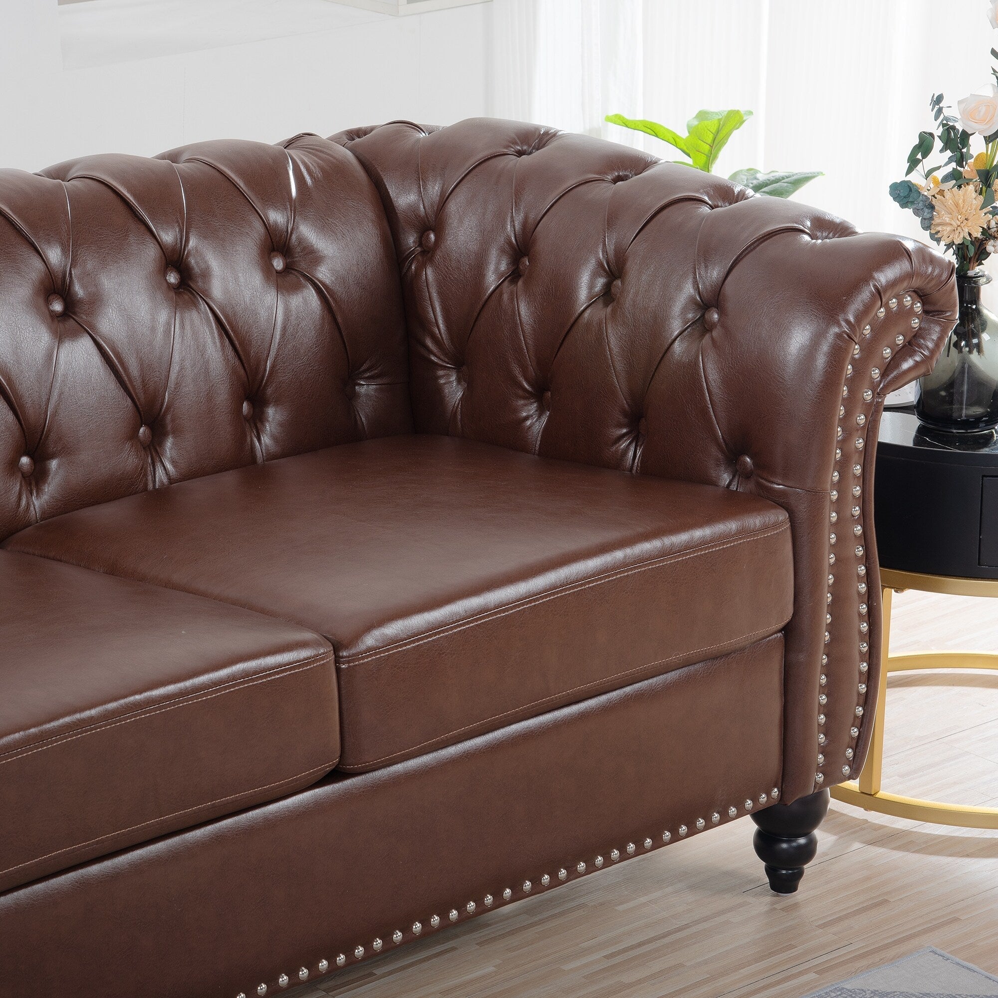 Canapé Chesterfield en similicuir avec accoudoirs roulés (3 places)