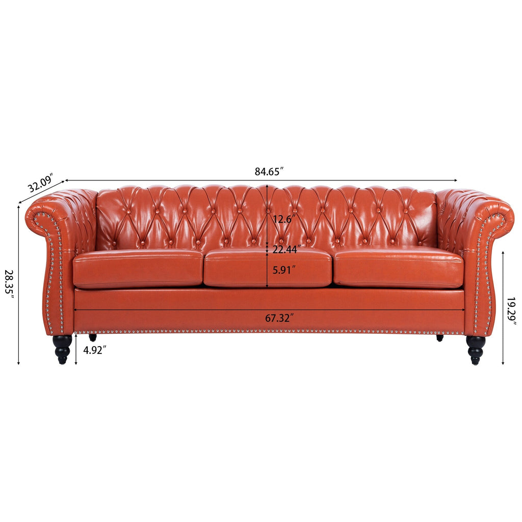 Canapé Chesterfield en similicuir avec accoudoirs roulés (3 places)