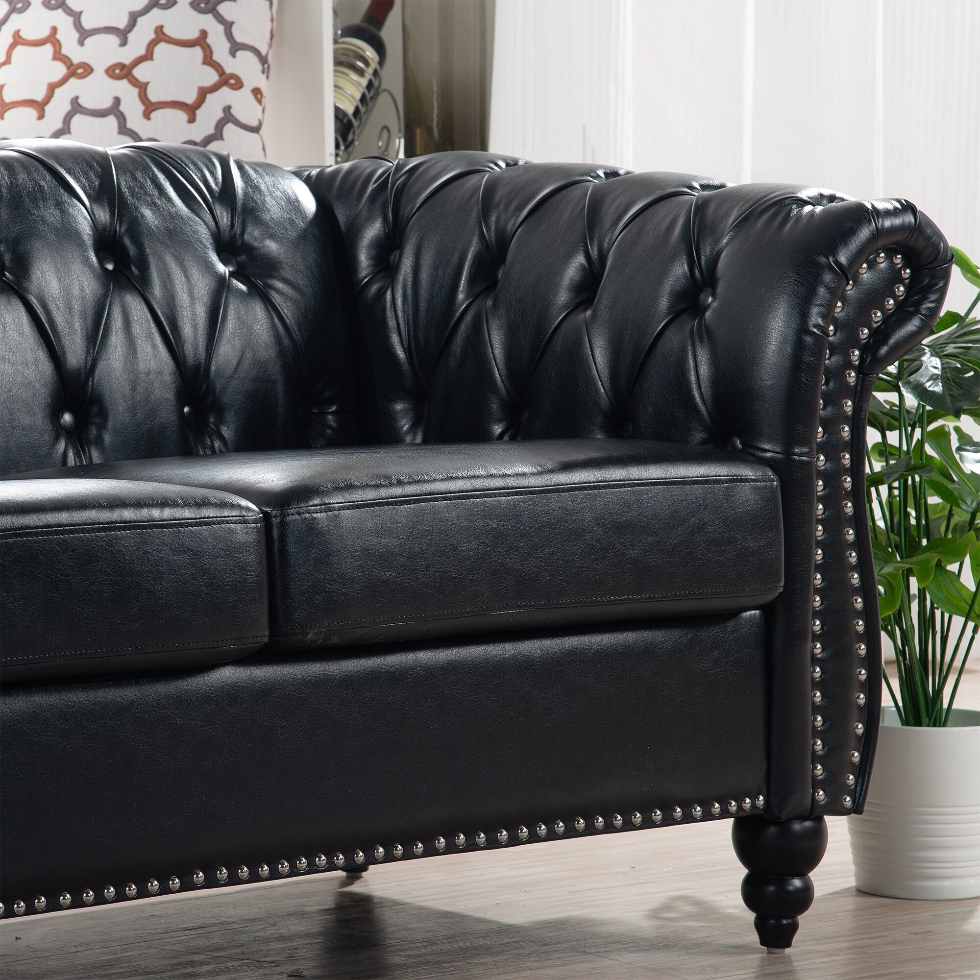 Canapé Chesterfield en similicuir avec accoudoirs roulés (3 places)