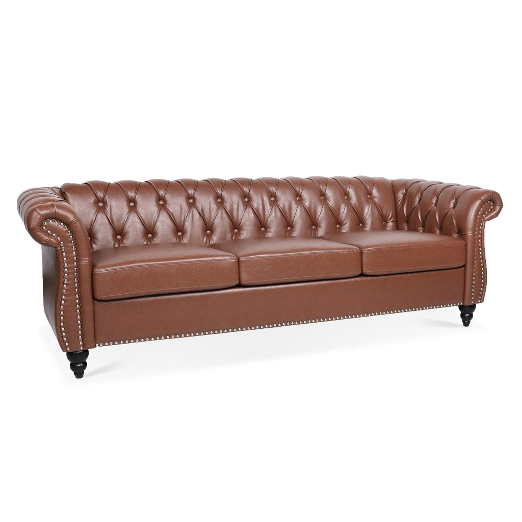 Canapé Chesterfield en similicuir avec accoudoirs roulés (3 places)