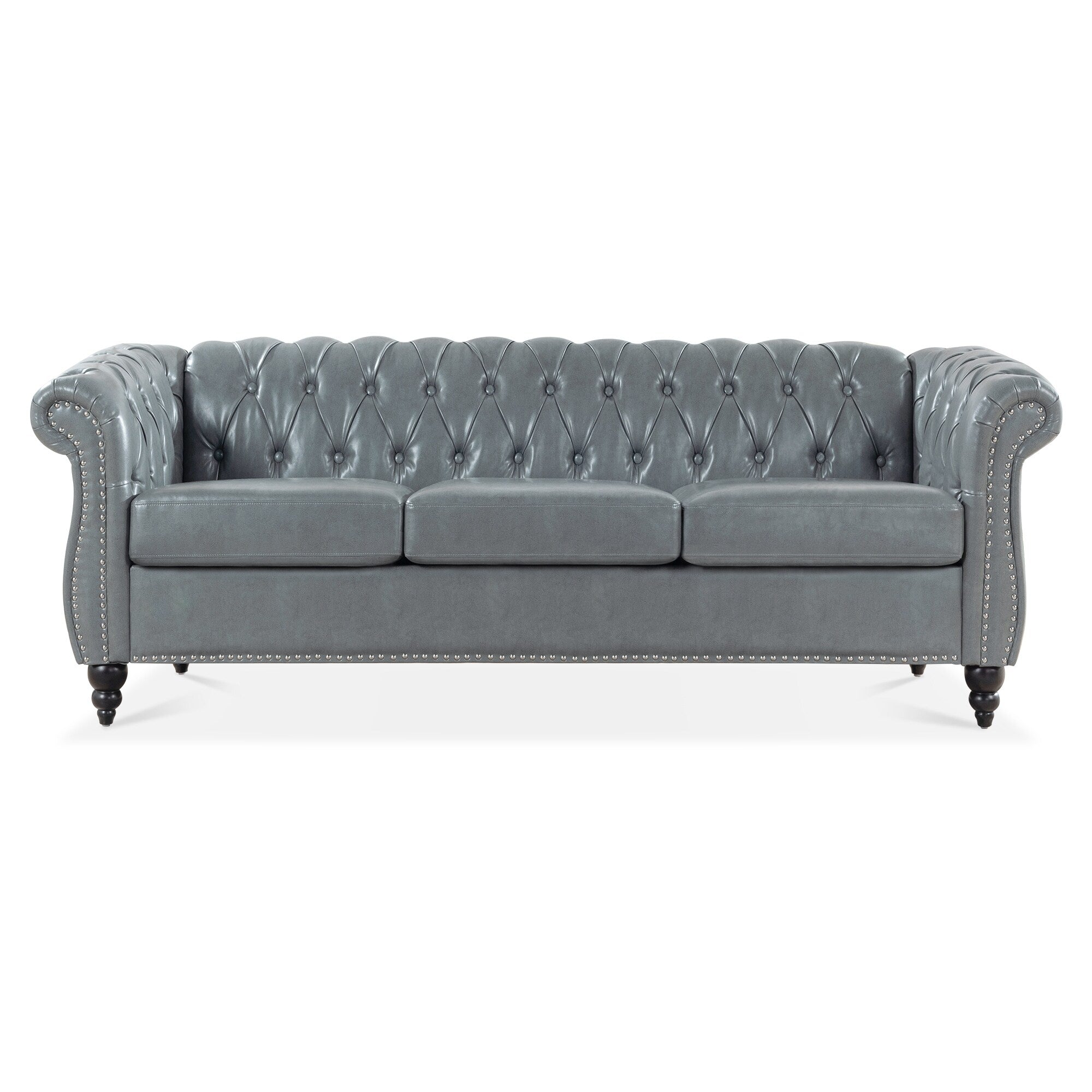 Canapé Chesterfield en similicuir avec accoudoirs roulés (3 places)