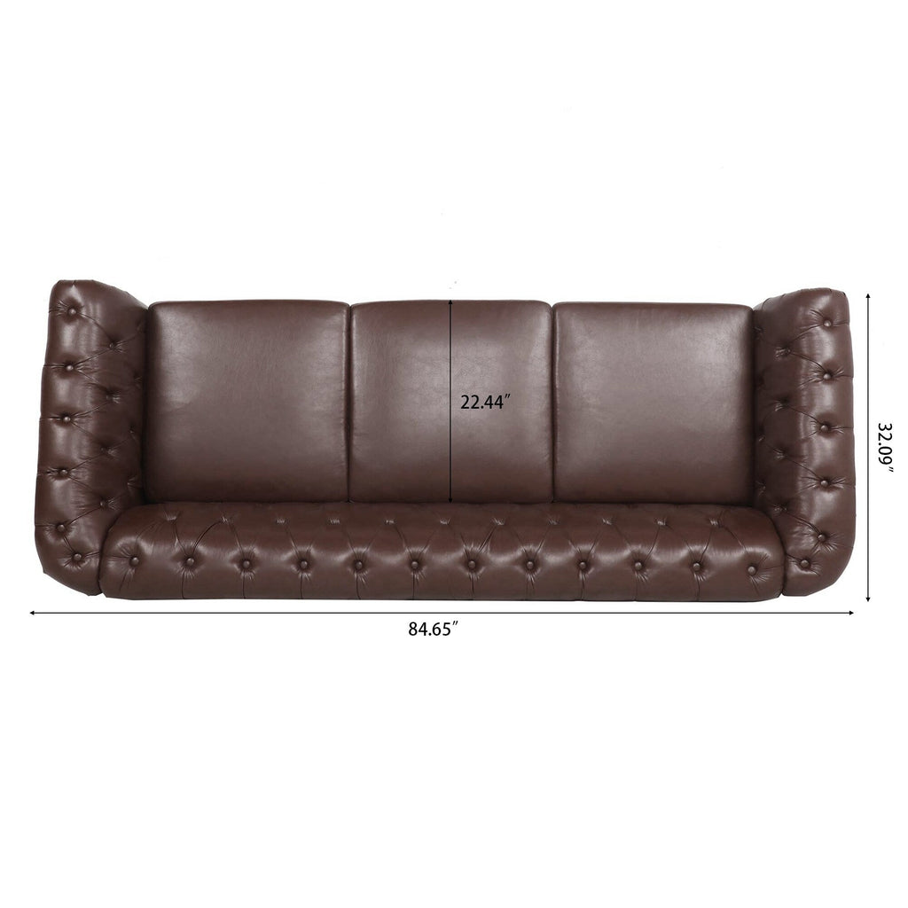 Canapé Chesterfield en similicuir avec accoudoirs roulés (3 places)