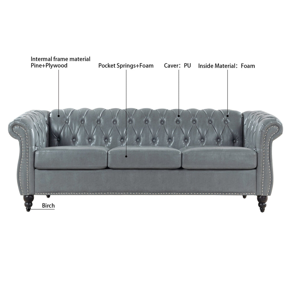 Canapé Chesterfield en similicuir avec accoudoirs roulés (3 places)