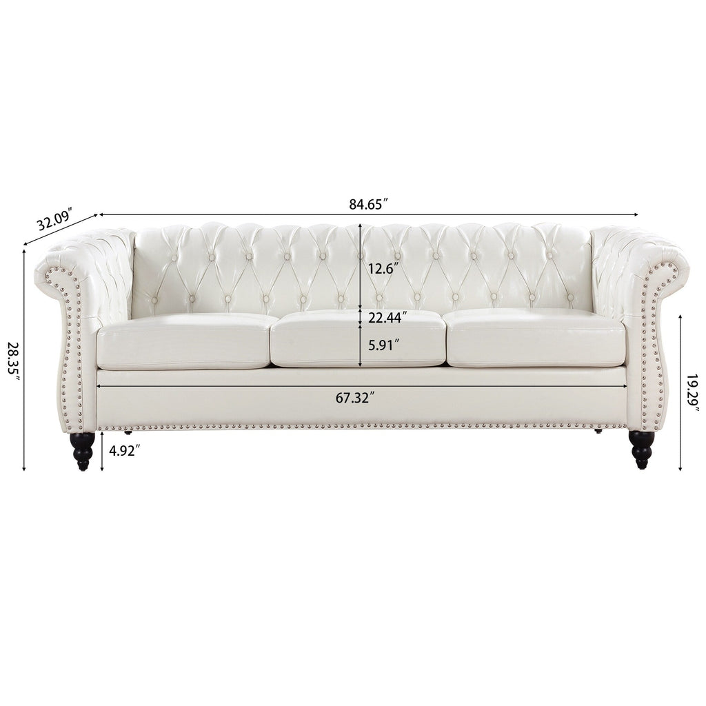 Canapé Chesterfield en similicuir avec accoudoirs roulés (3 places)