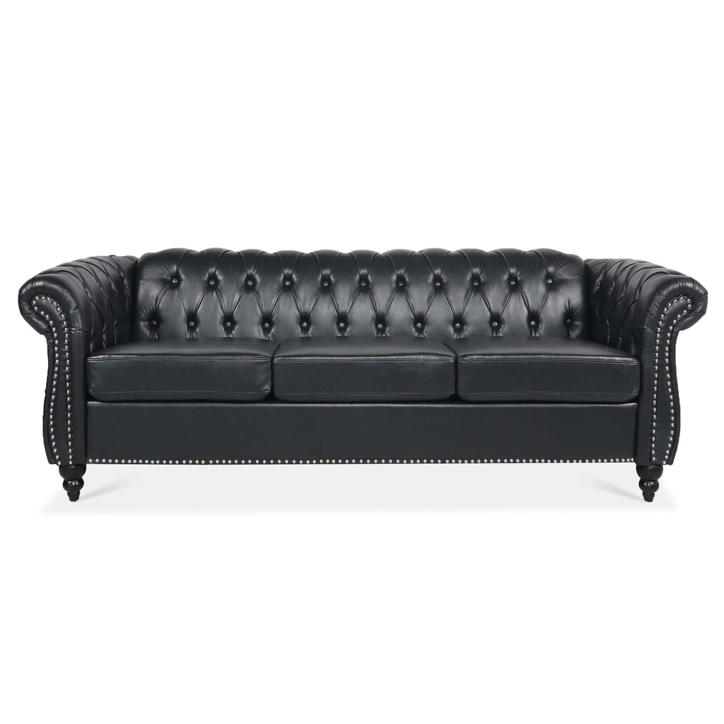 Canapé Chesterfield en similicuir avec accoudoirs roulés (3 places)