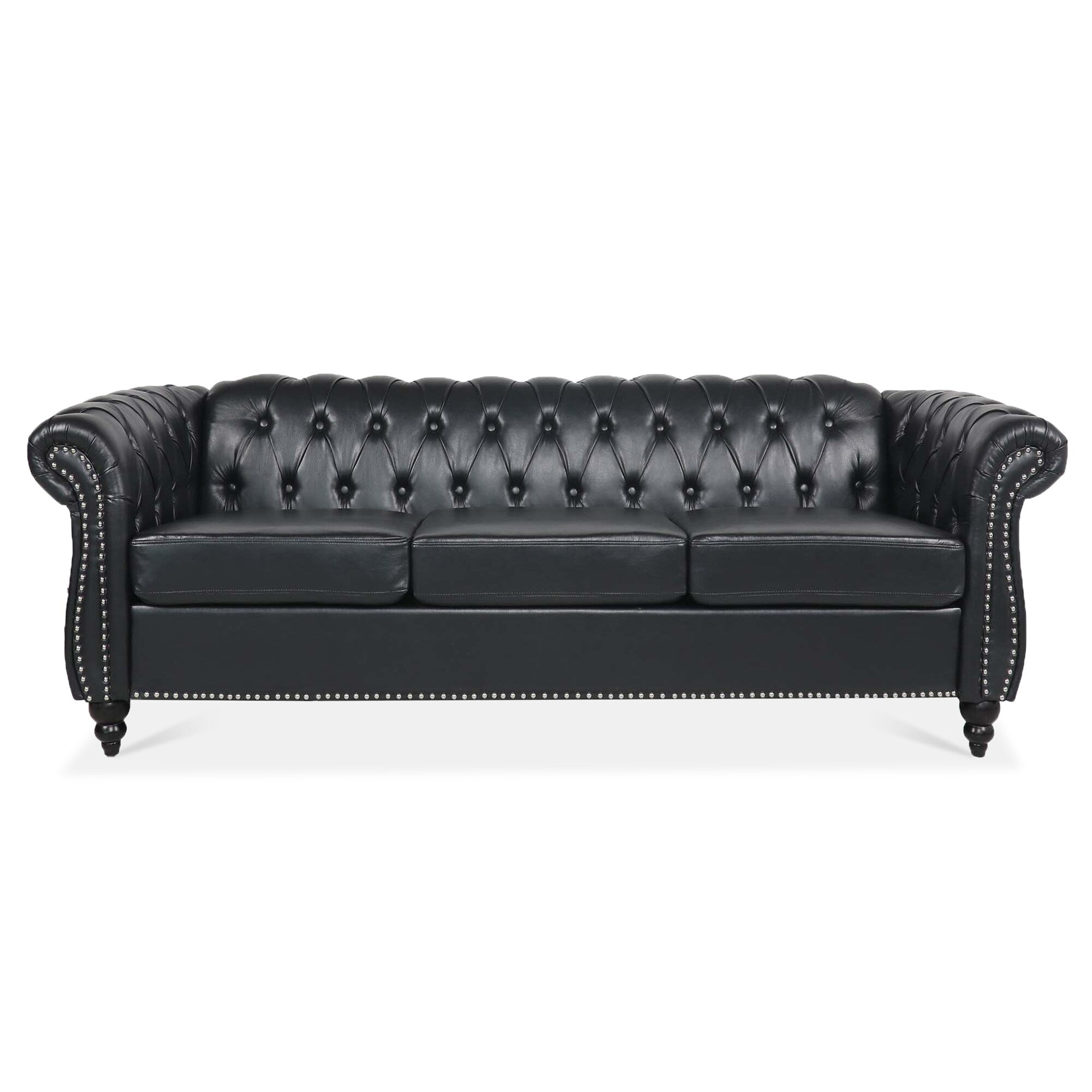 Canapé Chesterfield en similicuir avec accoudoirs roulés (3 places)