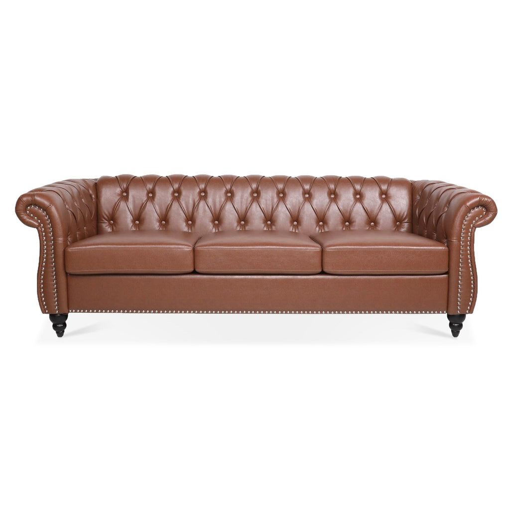 Canapé Chesterfield en similicuir avec accoudoirs roulés (3 places)